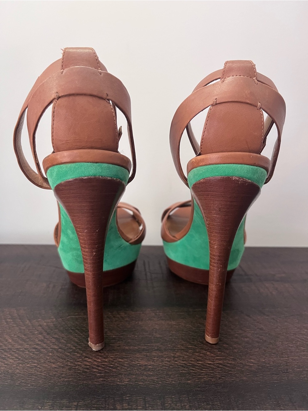 Ralph Lauren Purple Label Rosas Sample Platform Heels Green Suede Leather 9.5 - Picture 5 of 14